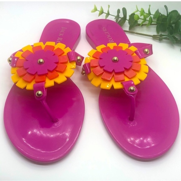 Jack Rogers Bella Jelly Pink Floral sandals thongs size 6 - Picture 1 of 9